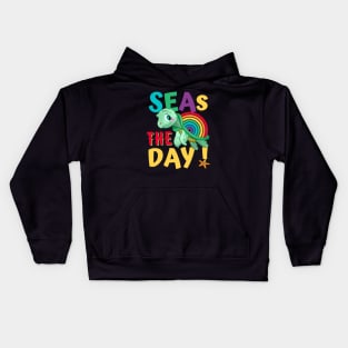 Seas The Day Rainbow Turtle Kids Hoodie